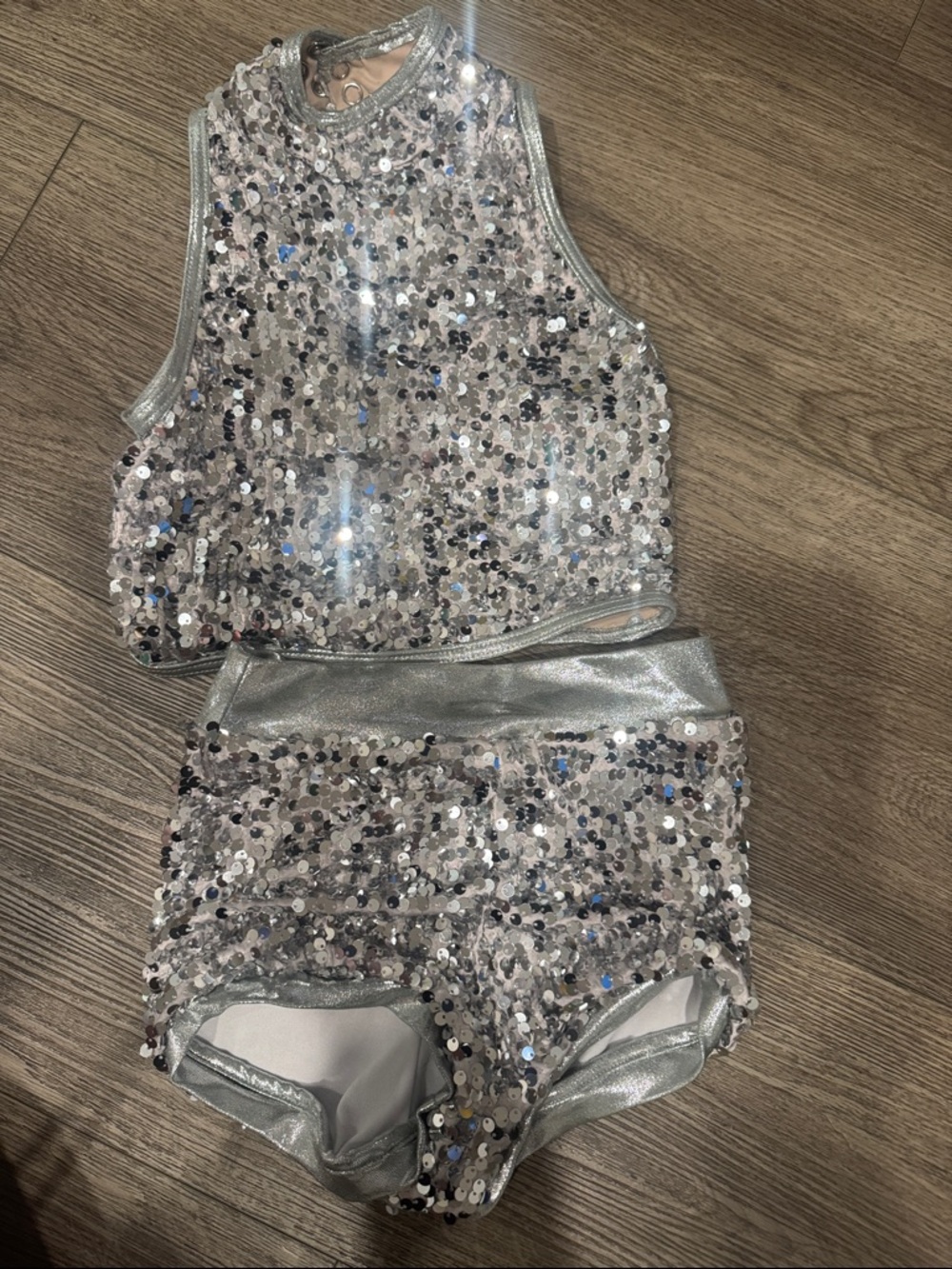 Sequin Two-Piece Dance Set in Silver